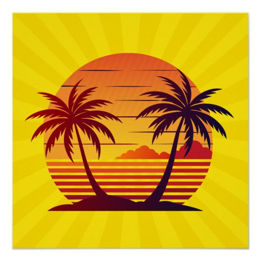 Zonsondergang met palmbomen Vector Perfect Poster (Voorkant)