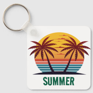 Zonsondergang met palmbomen Vector Sleutelhanger