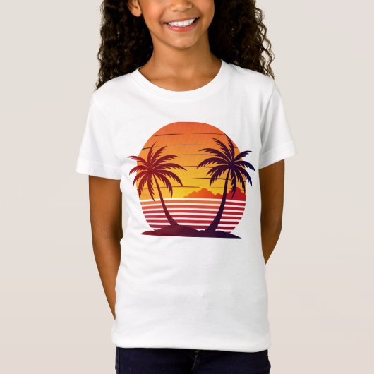 Zonsondergang met palmbomen Vector T-shirt (Voorkant)