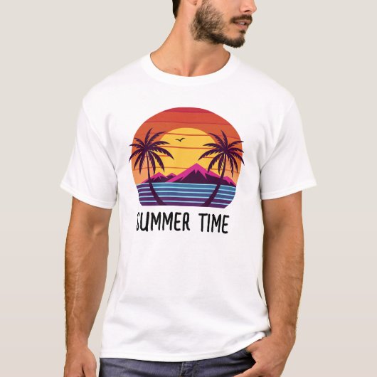 Zonsondergang met palmbomen Vector T-shirt (Voorkant)