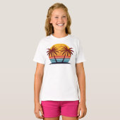 Zonsondergang met palmbomen Vector T-shirt (Voorkant volledig)