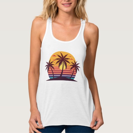 Zonsondergang met palmbomen Vector Tanktop (Voorkant)