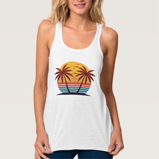 Zonsondergang met palmbomen Vector Tanktop (Voorkant)