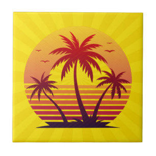 Zonsondergang met palmbomen Vector Tegeltje