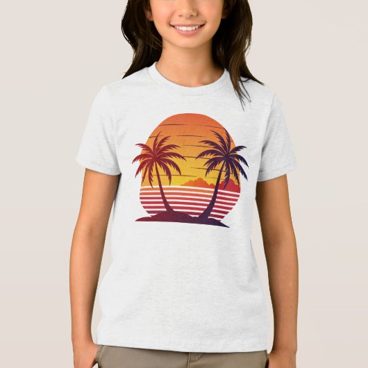 Zonsondergang met palmbomen Vector Tri-Blend Shirt (Voorkant)