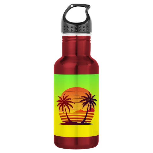 Zonsondergang met palmbomen Vector Waterfles (Voorkant)