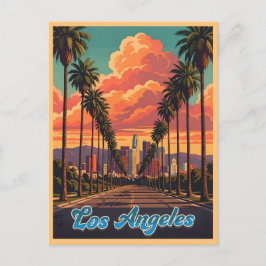 Zonsondergang met palmboom en skyline van Los Ange Briefkaart