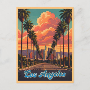 Zonsondergang met palmboom en skyline van Los Ange Briefkaart