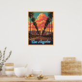 Zonsondergang met palmboom en skyline van Los Ange Poster (Keuken)