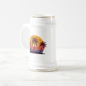 Zonsondergang Met Palmboom Vector Bierpul (Voorkant links)