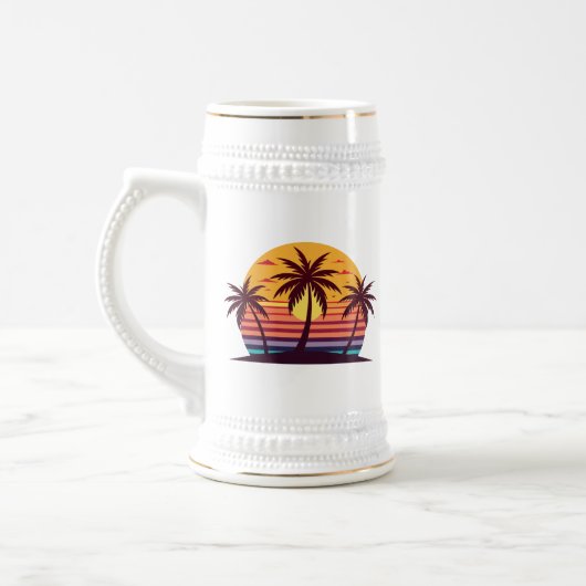 Zonsondergang Met Palmboom Vector Bierpul (Links)