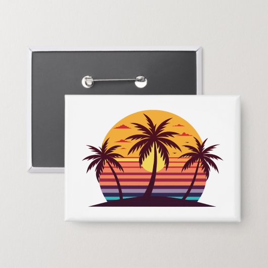 Zonsondergang Met Palmboom Vector Button (Voorkant / Achterkant)