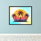 Zonsondergang Met Palmboom Vector Canvas Afdruk (Insitu (Houten vloer))