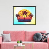 Zonsondergang Met Palmboom Vector Canvas Afdruk (Insitu (Woonkamer))