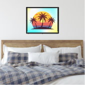 Zonsondergang Met Palmboom Vector Canvas Afdruk (Insitu (Slaapkamer))