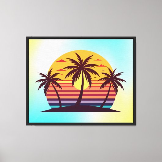 Zonsondergang Met Palmboom Vector Canvas Afdruk (Voorkant)