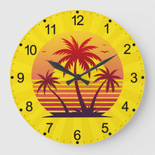 Zonsondergang Met Palmboom Vector Grote Klok
