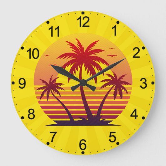 Zonsondergang Met Palmboom Vector Grote Klok (Voorkant)
