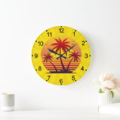 Zonsondergang Met Palmboom Vector Grote Klok (Huis)