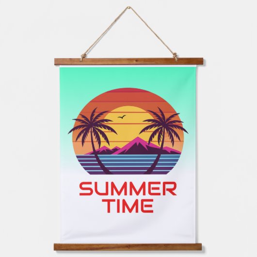 Zonsondergang Met Palmboom Vector Hangend Wandkleed (Voorkant)