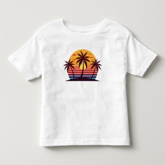 Zonsondergang Met Palmboom Vector Kinder Shirts (Voorkant)