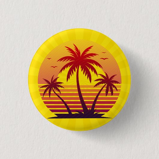 Zonsondergang Met Palmboom Vector Ronde Button 3,2 Cm (Voorkant)