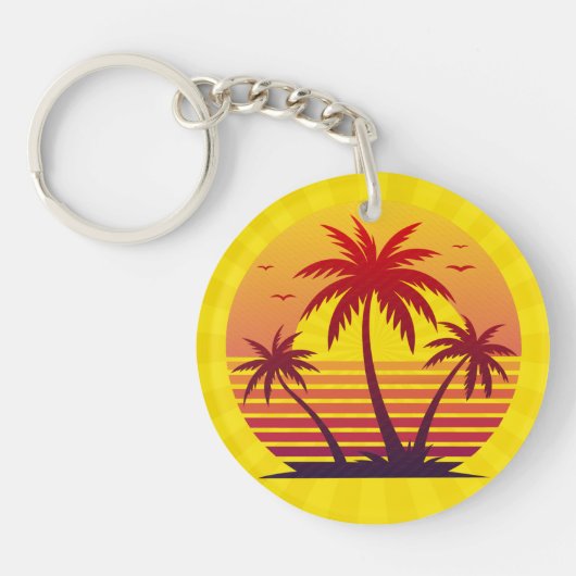 Zonsondergang Met Palmboom Vector Sleutelhanger (Voorkant)