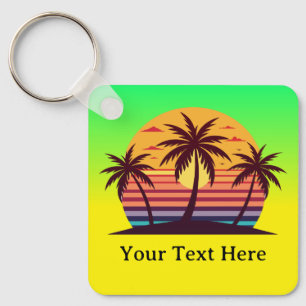 Zonsondergang Met Palmboom Vector Sleutelhanger
