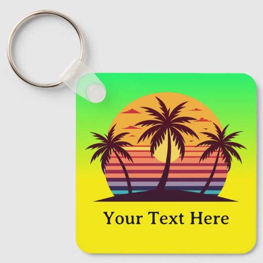 Zonsondergang Met Palmboom Vector Sleutelhanger (Voorkant)