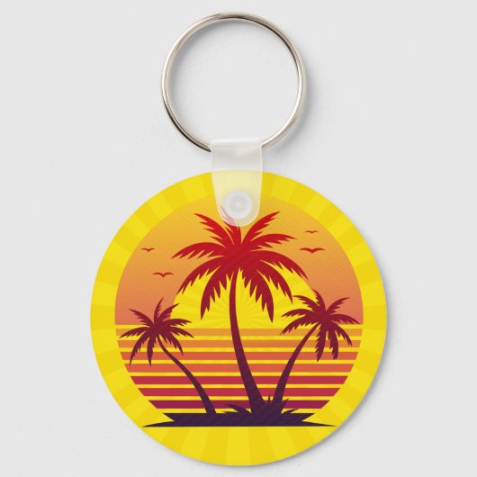 Zonsondergang Met Palmboom Vector Sleutelhanger (Voorkant)