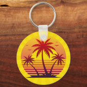 Zonsondergang Met Palmboom Vector Sleutelhanger (Achterkant)