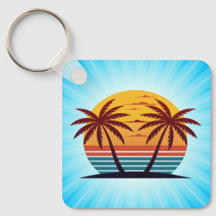 Zonsondergang Met Palmboom Vector Sleutelhanger