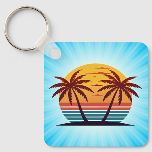 Zonsondergang Met Palmboom Vector Sleutelhanger (Voorkant)