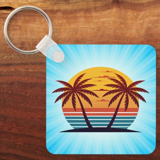 Zonsondergang Met Palmboom Vector Sleutelhanger (Voorkant)