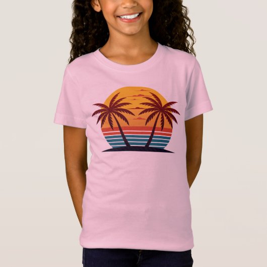 Zonsondergang Met Palmboom Vector T-shirt (Voorkant)
