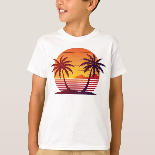 Zonsondergang Met Palmboom Vector T-shirt (Voorkant)