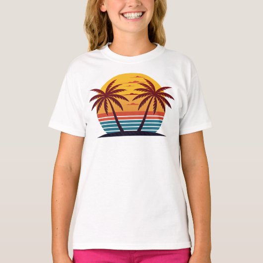 Zonsondergang Met Palmboom Vector T-shirt (Voorkant)
