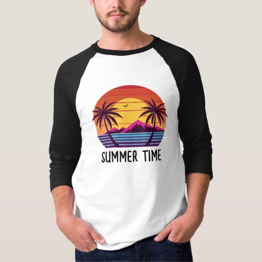 Zonsondergang Met Palmboom Vector T-shirt (Voorkant)