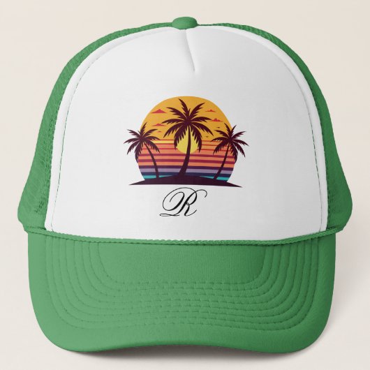 Zonsondergang Met Palmboom Vector Trucker Pet (Voorkant)