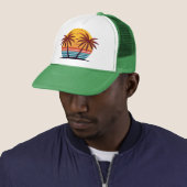 Zonsondergang Met Palmboom Vector Trucker Pet (In situ)