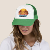Zonsondergang Met Palmboom Vector Trucker Pet (In situ)