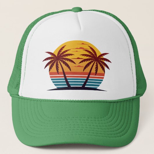 Zonsondergang Met Palmboom Vector Trucker Pet (Voorkant)