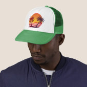 Zonsondergang Met Palmboom Vector Trucker Pet (In situ)