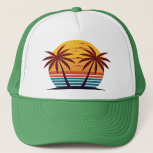 Zonsondergang Met Palmboom Vector Trucker Pet