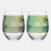 Zonsondergang met Palmen Wijn Glas Set (Voorkant)