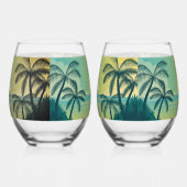 Zonsondergang met Palmen Wijn Glas Set (Links)