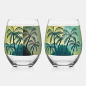 Zonsondergang met Palmen Wijn Glas Set (Rechts)