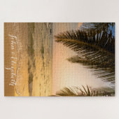 Zonsondergang met strandpalm legpuzzel (Horizontaal)