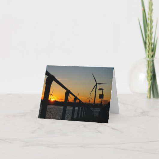 Zonsondergang met windmolen, Rustgevend relaxt. Bedankkaart (Voorkant)