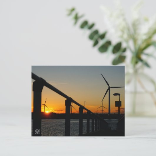 Zonsondergang met windmolen, Rustgevend relaxt. Briefkaart (Staand voorkant)